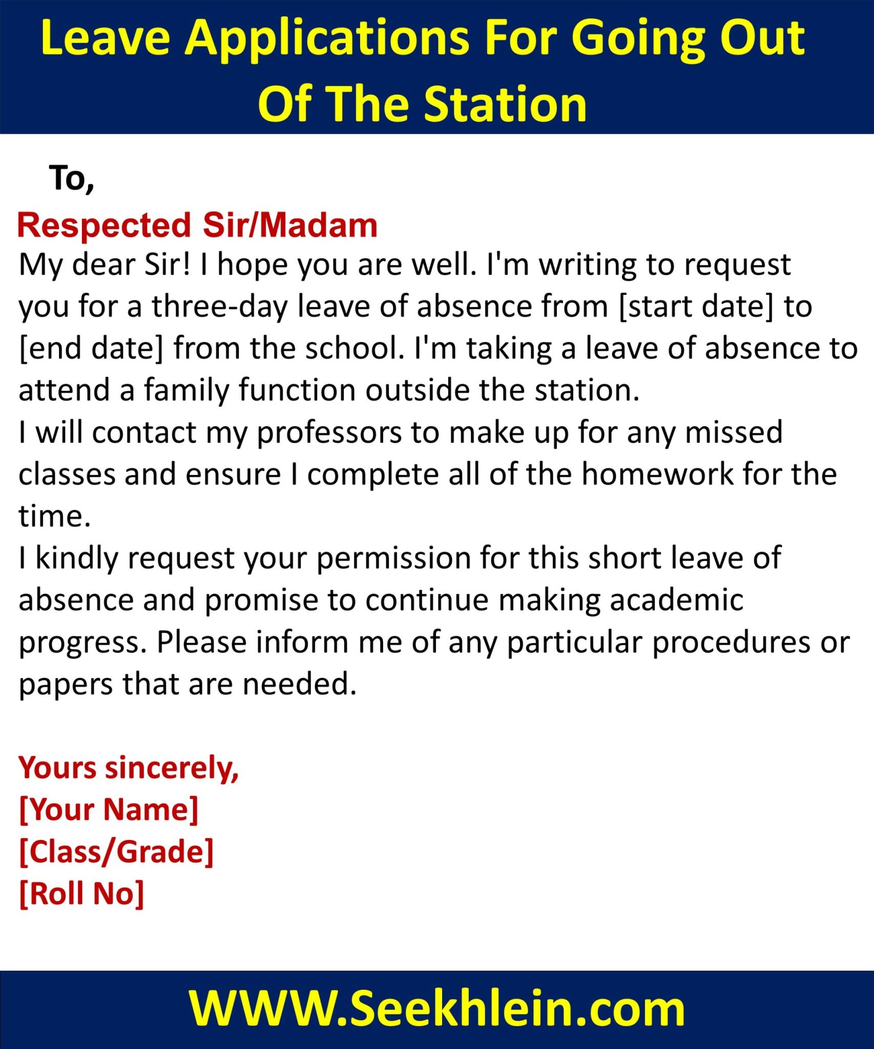 Application For 3 Days Leave For Going Out Station
