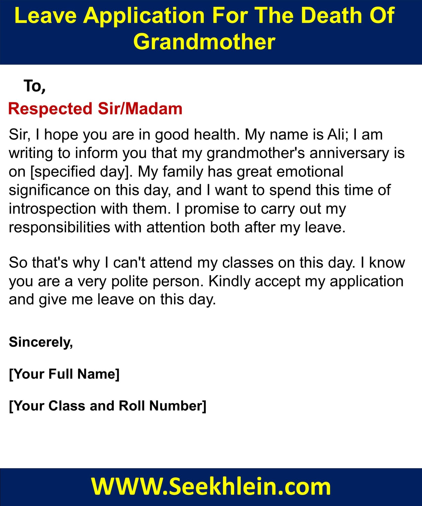 Leave Application For Grandmother's Death Anniversary