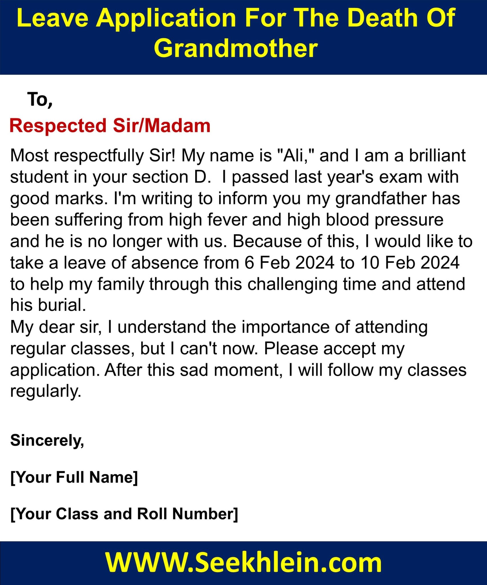 Leave Application For School Due To Grandfather's Death