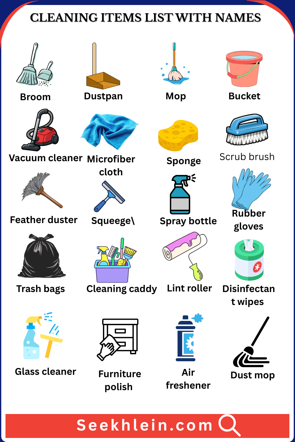 Cleaning Tools Names: 100+ Tools You Should Know